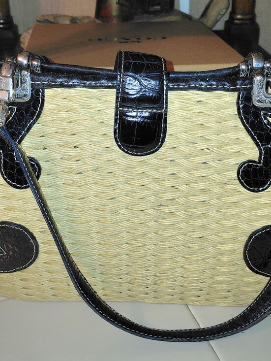 Brighton Handbags - Brighton Woven Straw Tote with Black Trim - Stylish Summer Handbag